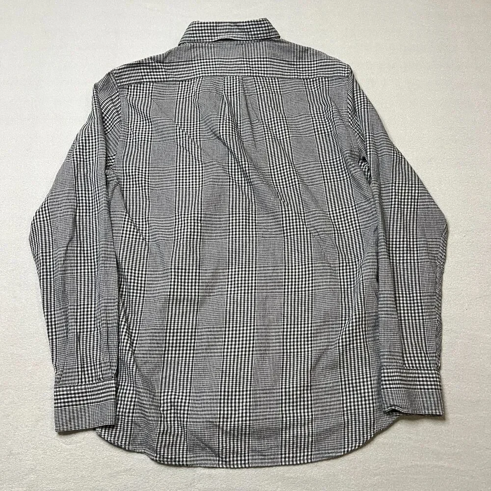 J. Crew Shirt Mens M Black Gray Houndstooth Check Long Sleeve Slim Fit Button-Up